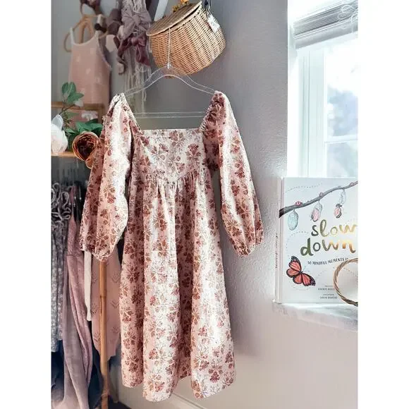 Rylee + Cru Blush Fields & Golden Meadowlight storybook heirloom floral dress